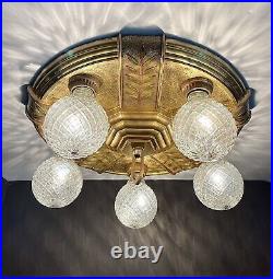 Antique 1920s 1930s Art Deco Theater Large Medallion Flush Ceiling Light Fixture