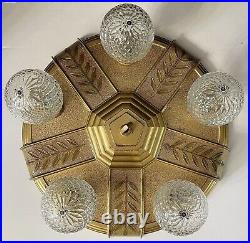 Antique 1920s 1930s Art Deco Theater Large Medallion Flush Ceiling Light Fixture