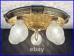 Antique 1920s 1930s Art Deco Theater Large Medallion Flush Ceiling Light Fixture