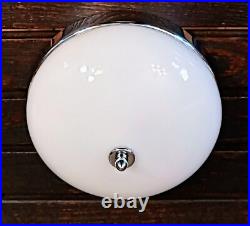 Antique 1920s 1930s Art Deco White & Chrome Gatsby Machine Age Ceiling light Vtg