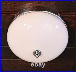 Antique 1920s 1930s Art Deco White & Chrome Gatsby Machine Age Ceiling light Vtg