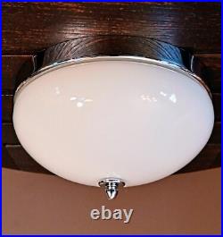 Antique 1920s 1930s Art Deco White & Chrome Gatsby Machine Age Ceiling light Vtg