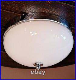 Antique 1920s 1930s Art Deco White & Chrome Gatsby Machine Age Ceiling light Vtg