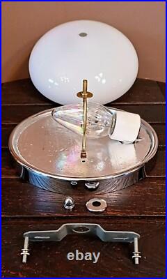 Antique 1920s 1930s Art Deco White & Chrome Gatsby Machine Age Ceiling light Vtg