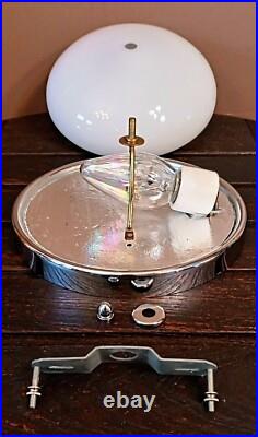 Antique 1920s 1930s Art Deco White & Chrome Gatsby Machine Age Ceiling light Vtg