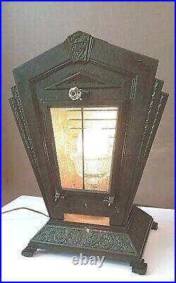 Antique 1920s Art Deco Victorian Cast Iron LARGE Table lamp Light Theater Gatsby