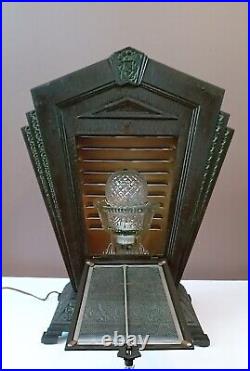 Antique 1920s Art Deco Victorian Cast Iron LARGE Table lamp Light Theater Gatsby