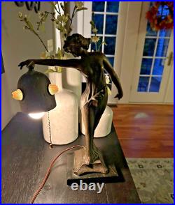 Antique 1920s Art Nouveau Deco Lamp with Jeweled Brass Shade Signed Beci Germany