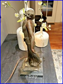 Antique 1920s Art Nouveau Deco Lamp with Jeweled Brass Shade Signed Beci Germany