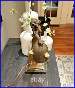 Antique 1920s Art Nouveau Deco Lamp with Jeweled Brass Shade Signed Beci Germany