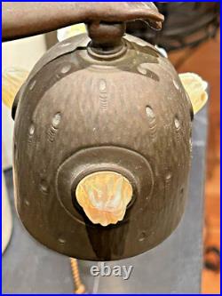 Antique 1920s Art Nouveau Deco Lamp with Jeweled Brass Shade Signed Beci Germany