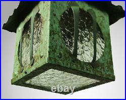 Antique 1920s Arts & Crafts Liberty Style Green Porch Lantern Pendant Lamp