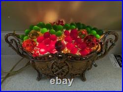 Antique 1920s Czech Art Deco Glass Fruit Table Lamp Bohemia Metal Basket