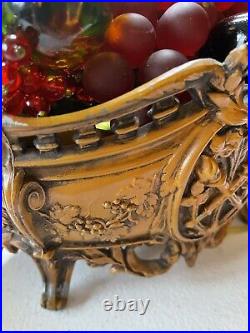 Antique 1920s Czech Art Deco Glass Fruit Table Lamp Bohemia Metal Basket