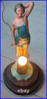 Antique 1920s Figural Boudoir Lamp Art Deco Painted Spelter France A. Lesueur