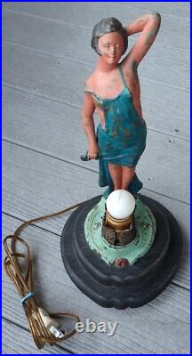 Antique 1920s Figural Boudoir Lamp Art Deco Painted Spelter France A. Lesueur