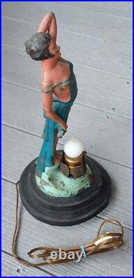 Antique 1920s Figural Boudoir Lamp Art Deco Painted Spelter France A. Lesueur