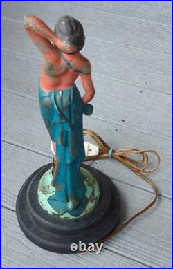 Antique 1920s Figural Boudoir Lamp Art Deco Painted Spelter France A. Lesueur