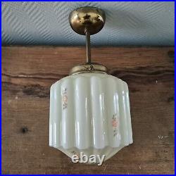 Antique 1920s Hanging Art Deco Opaline Pendant Ceiling Lamp Light Fixture