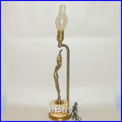 Antique 1930 France Art Deco 24 Bronzed Nude Lamp Onyx Block Base