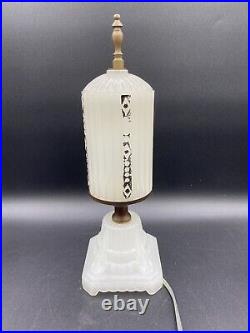 Antique 1930's HouzeX Art Deco Milk Glass Boudoir Skyscraper Torpedo Lamp