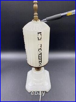 Antique 1930's HouzeX Art Deco Milk Glass Boudoir Skyscraper Torpedo Lamp