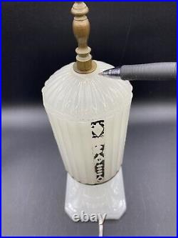 Antique 1930's HouzeX Art Deco Milk Glass Boudoir Skyscraper Torpedo Lamp