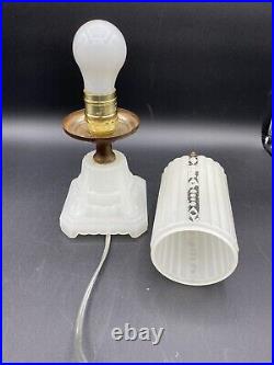 Antique 1930's HouzeX Art Deco Milk Glass Boudoir Skyscraper Torpedo Lamp