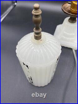 Antique 1930's HouzeX Art Deco Milk Glass Boudoir Skyscraper Torpedo Lamp