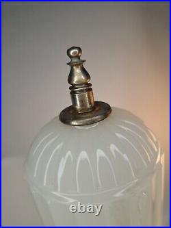 Antique 1930's HouzeX MCM Art Deco Milk Glass Boudoir Skyscraper Torpedo Lamps