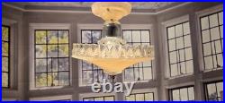 Antique 1930's Peacock Eye Farmhouse Glass Ceiling Light Fixture Pendant
