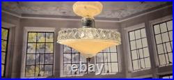 Antique 1930's Peacock Eye Farmhouse Glass Ceiling Light Fixture Pendant