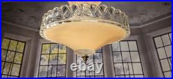 Antique 1930's Peacock Eye Farmhouse Glass Ceiling Light Fixture Pendant