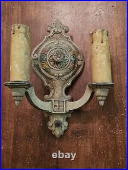 Antique 1930's Wall Sconce Lamp Art Deco Cast Electric Double Armed