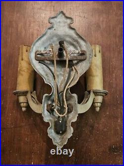 Antique 1930's Wall Sconce Lamp Art Deco Cast Electric Double Armed