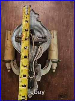 Antique 1930's Wall Sconce Lamp Art Deco Cast Electric Double Armed