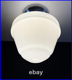Antique 1930s 1940s Art Deco Machine Age Gatsby Glass Ceiling Light Fixture Vtg