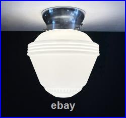 Antique 1930s 1940s Art Deco Machine Age Gatsby Glass Ceiling Light Fixture Vtg