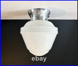 Antique 1930s 1940s Art Deco Machine Age Gatsby Glass Ceiling Light Fixture Vtg