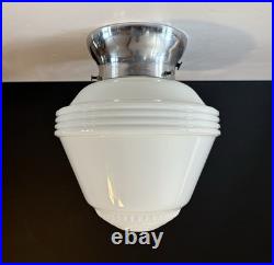 Antique 1930s 1940s Art Deco Machine Age Gatsby Glass Ceiling Light Fixture Vtg