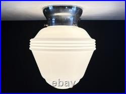 Antique 1930s 1940s Art Deco Machine Age Gatsby Glass Ceiling Light Fixture Vtg