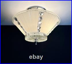 Antique 1930s 1940s Art Deco Nouveau Bubble Glass Machine Age Ceiling Light Vtg