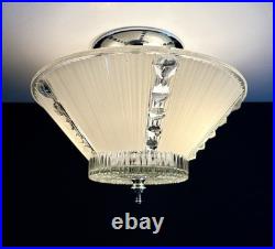 Antique 1930s 1940s Art Deco Nouveau Bubble Glass Machine Age Ceiling Light Vtg