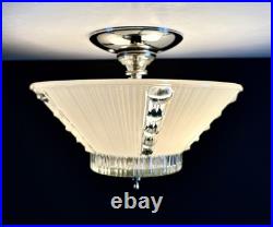 Antique 1930s 1940s Art Deco Nouveau Bubble Glass Machine Age Ceiling Light Vtg