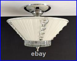 Antique 1930s 1940s Art Deco Nouveau Bubble Glass Machine Age Ceiling Light Vtg