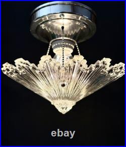 Antique 1930s 40's Art Deco Gatsby Bursting Star Petite Ceiling Light Fixture