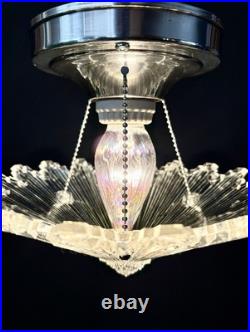 Antique 1930s 40's Art Deco Gatsby Bursting Star Petite Ceiling Light Fixture