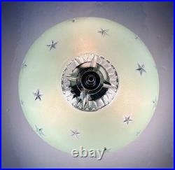 Antique 1930s 40s Art Deco Machine Age Green Ceiling Light Fixture Federal Stars