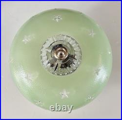 Antique 1930s 40s Art Deco Machine Age Green Ceiling Light Fixture Federal Stars