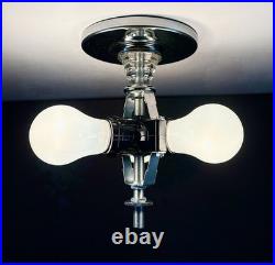 Antique 1930s 40s Art Deco Machine Age Green Ceiling Light Fixture Federal Stars